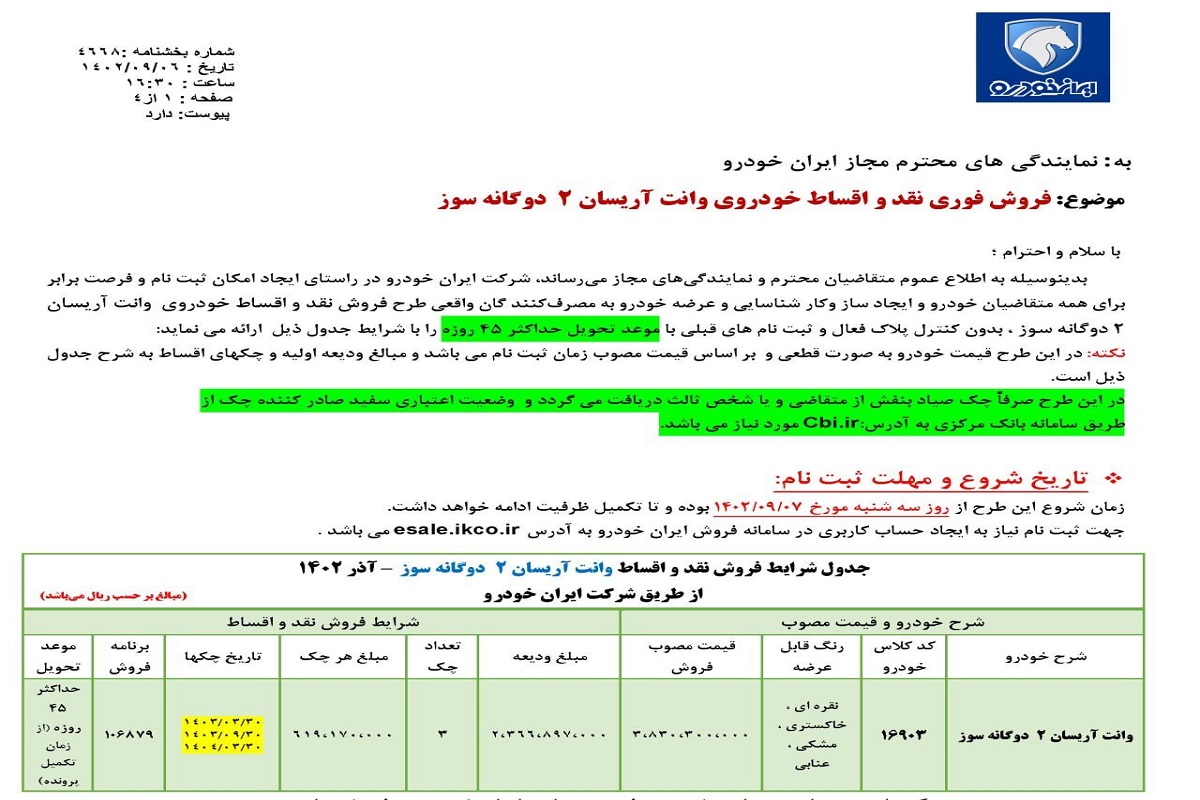 فروش فوق العاده ایران خودرو